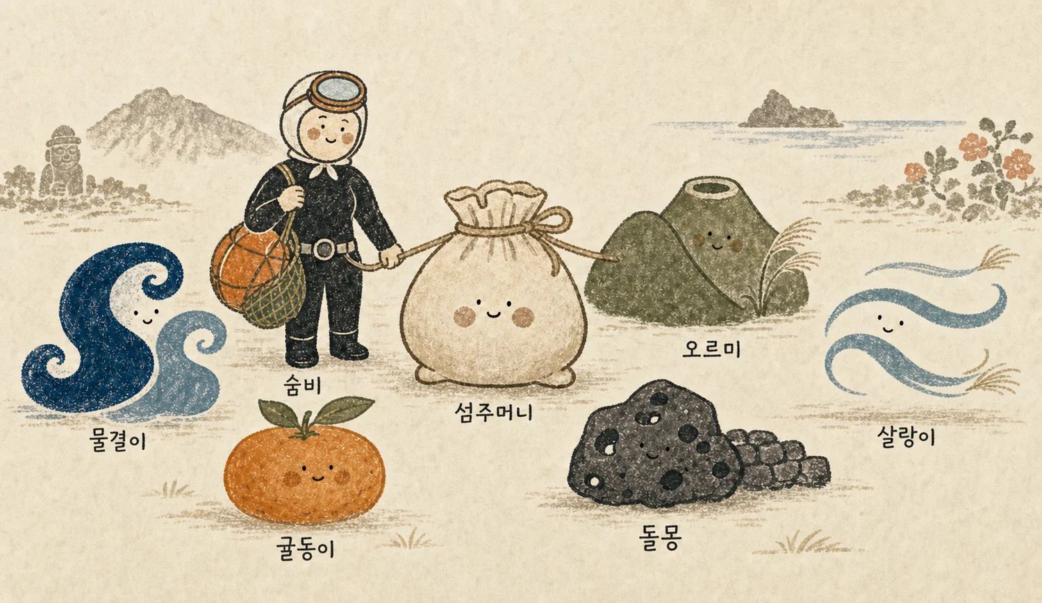 섬주머니와 여섯 친구 관계도